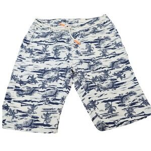 SSLR Men's Swim Trunks Small Tropical Palm‎ Tree Print Blue White Drawstring